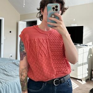 Free People Coral Patchwork Sweater